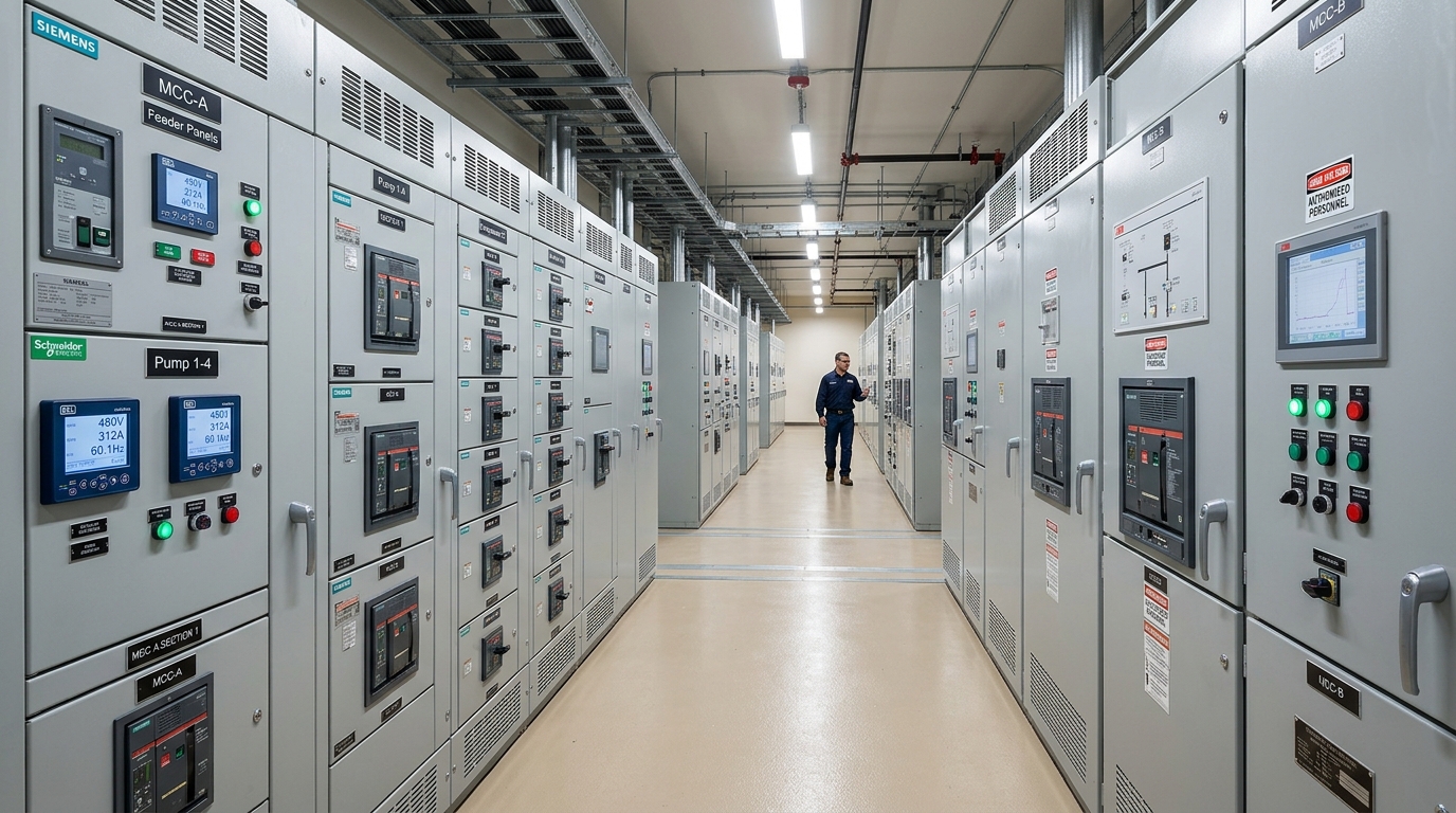 Industrial electrical switchgear control room